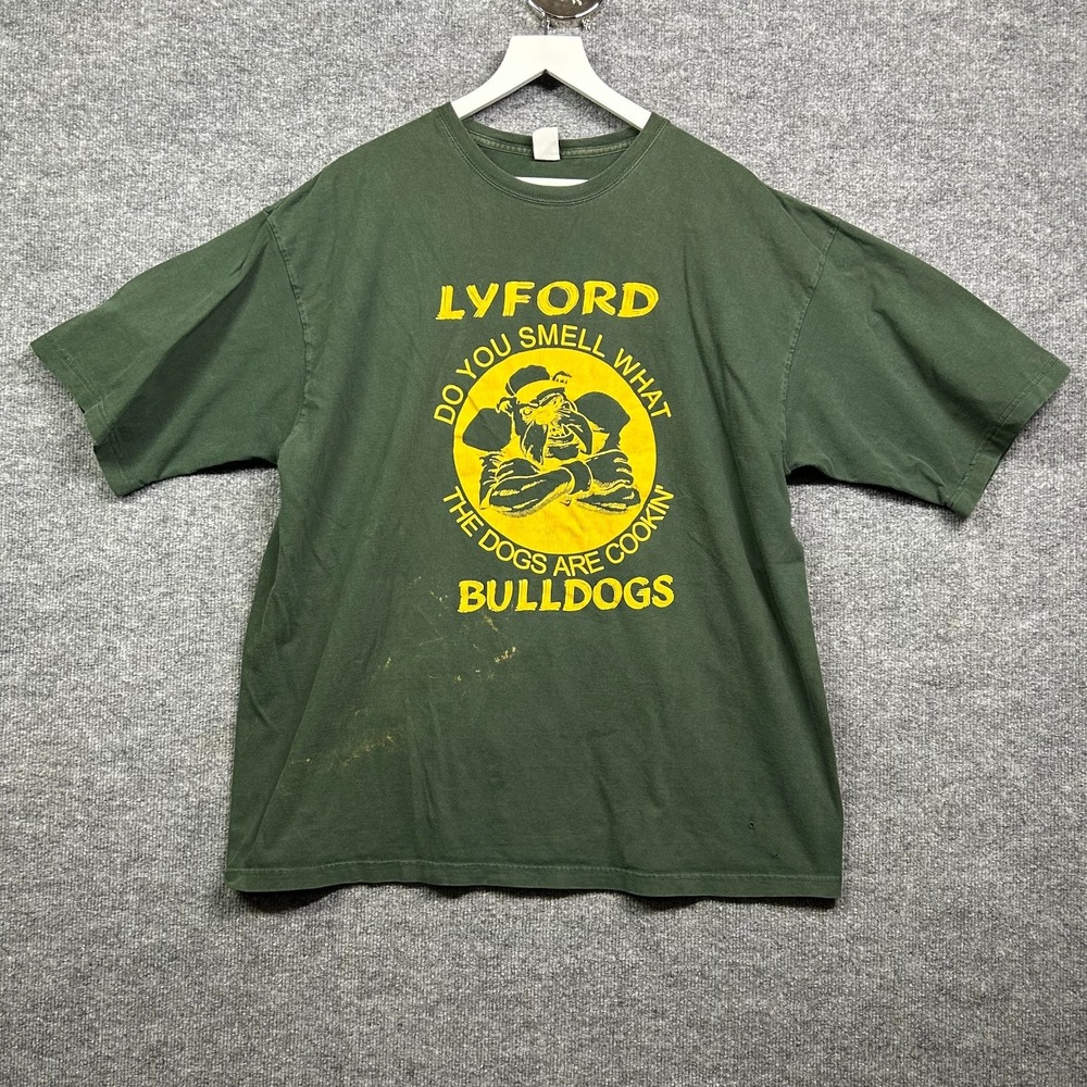Vintage Cherokee Lyford Bulldogs T-Shirt Mens Green Short Sleeve USA Made - 2XL